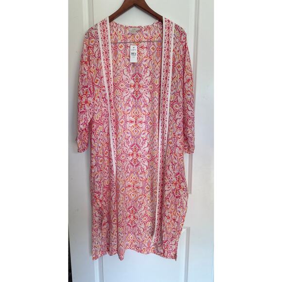 LOFT Beach Ikat Kimono Duster Serenity Pink XS - Picture 6 of 7